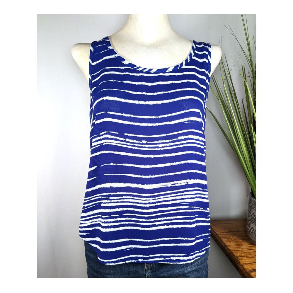 Olive + Oak Striped Tank Top, Navy/White Size Small High/low Hem Sleeveless